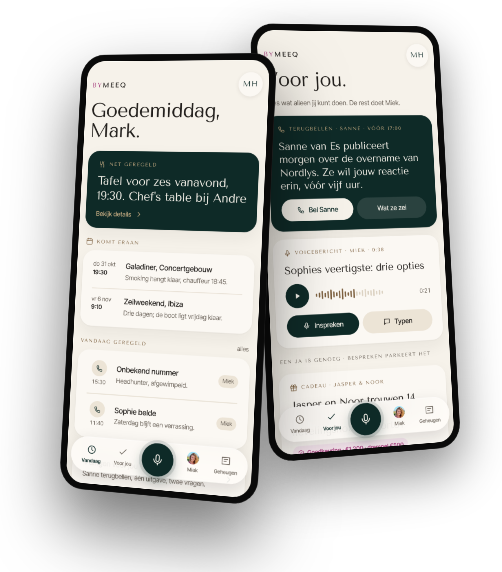 De bymeeq-app: de schermen Vandaag en Voor jou